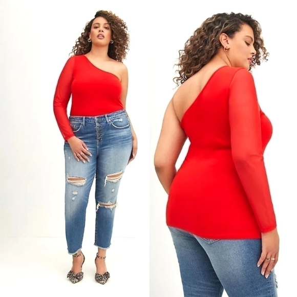 NWT Torrid One Shoulder Mesh Sleeve Top - Picture 1 of 12